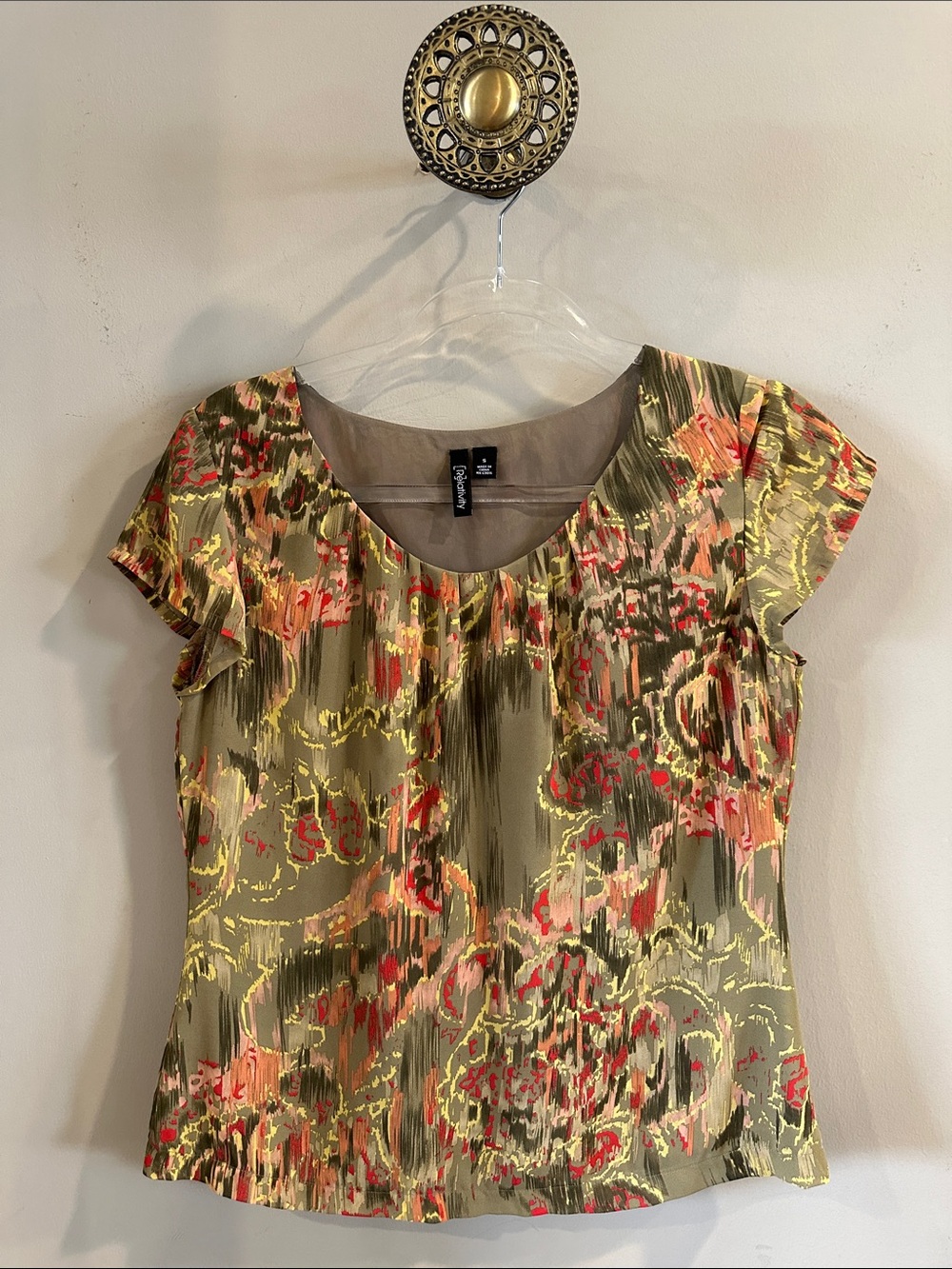 Relativity Olive Green Floral Cap Sleeve Top